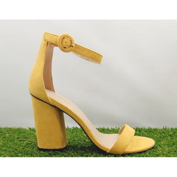 Shoe‎ Republic LA Womens Block Heel Sandals Size 7 8 9 Mustard Yellow Suede - Picture 1 of 12
